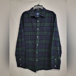 Men's GAP Standard Fit Long Sleeve Shirt, Blue/Green Plaid, Extra Large, NWT